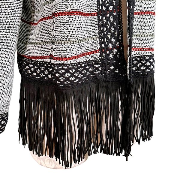 Christopher & Banks Fringed Plaid Cardigan Blazer Women's Large - Picture 4 of 13